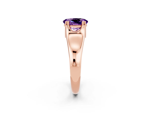 Rose gold Oval Cut Amethyst Solitaire Ring with Wide Band and Prong Setting
