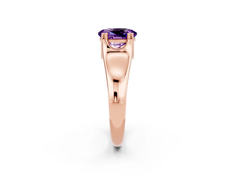 Rose gold Oval Cut Amethyst Solitaire Ring with Wide Band and Prong Setting_2