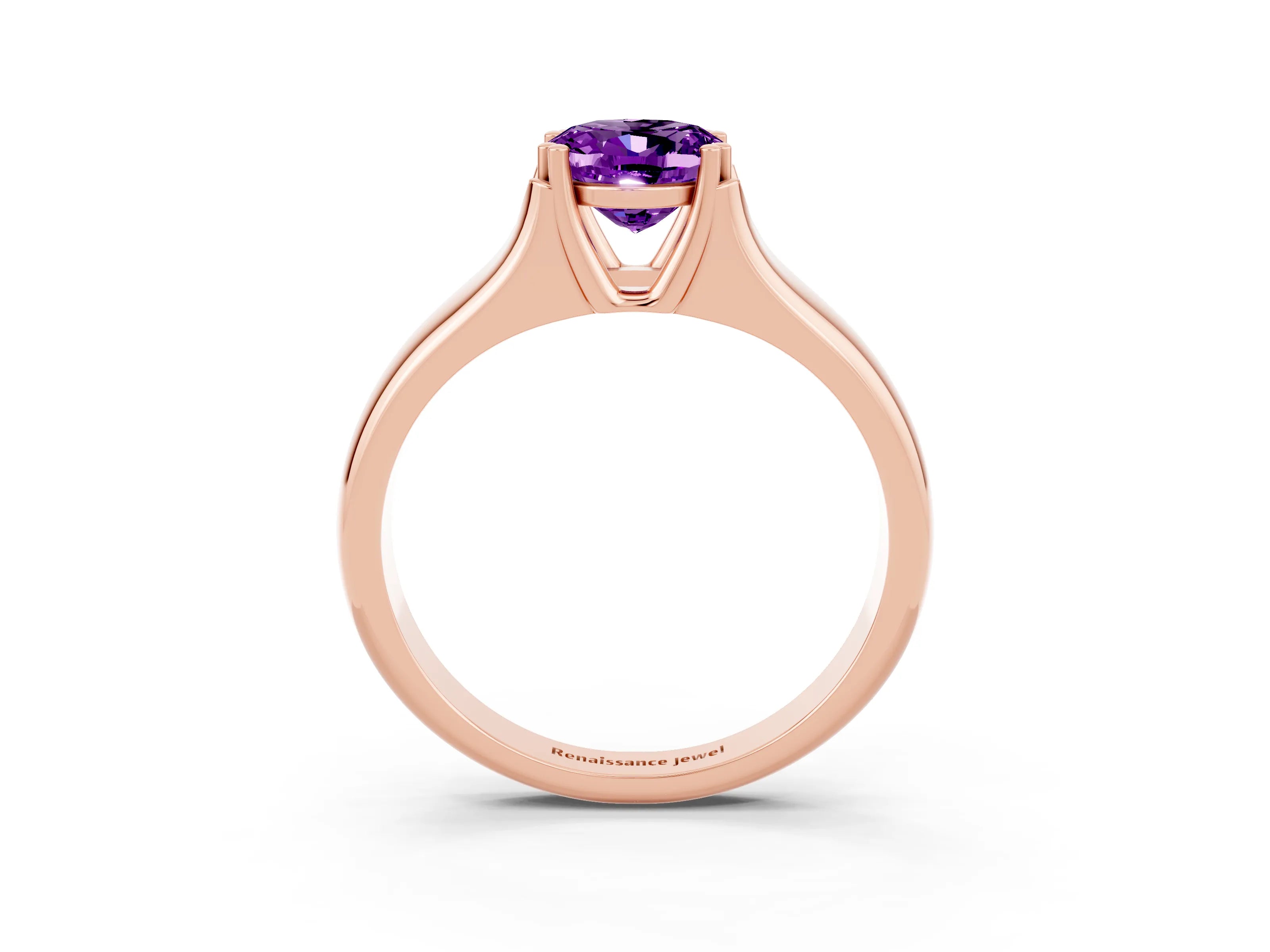 Rose gold Oval Cut Amethyst Solitaire Ring with Wide Band and Prong Setting_3