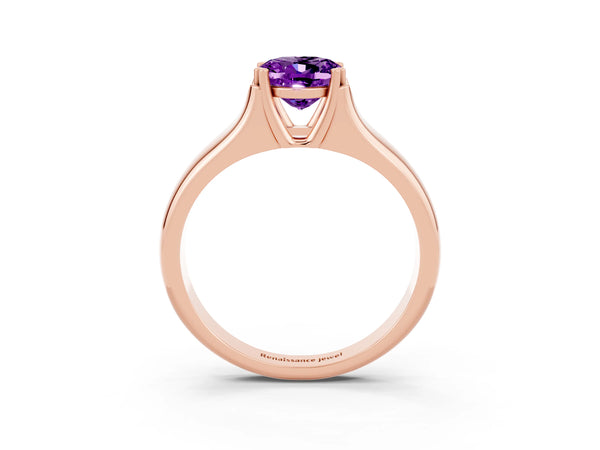 Rose gold Oval Cut Amethyst Solitaire Ring with Wide Band and Prong Setting
