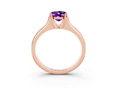Rose gold Oval Cut Amethyst Solitaire Ring with Wide Band and Prong Setting_3
