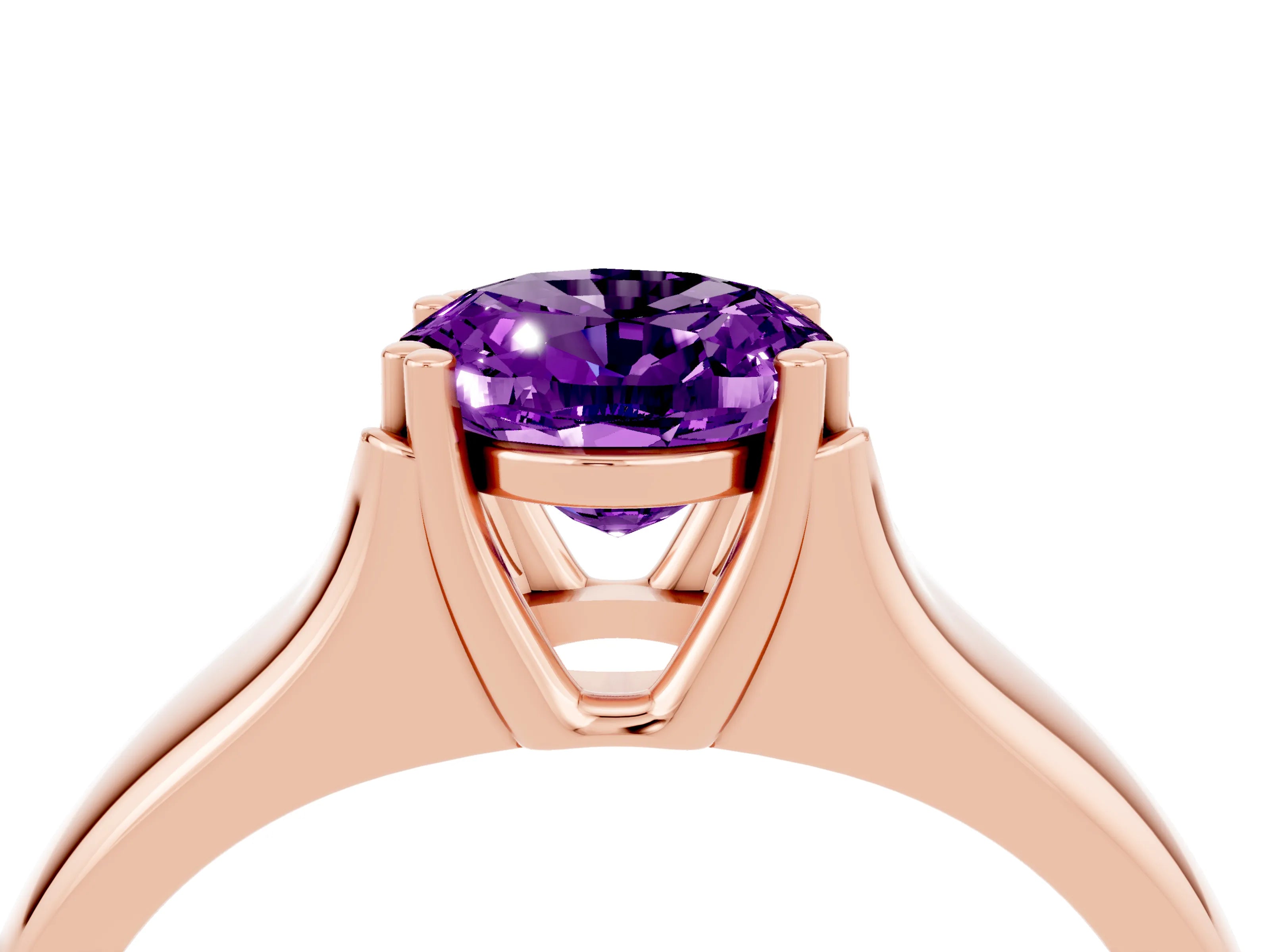 Rose gold Oval Cut Amethyst Solitaire Ring with Wide Band and Prong Setting_4