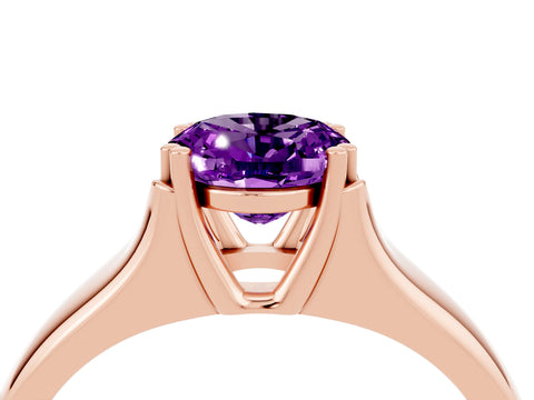 Rose gold Oval Cut Amethyst Solitaire Ring with Wide Band and Prong Setting_4