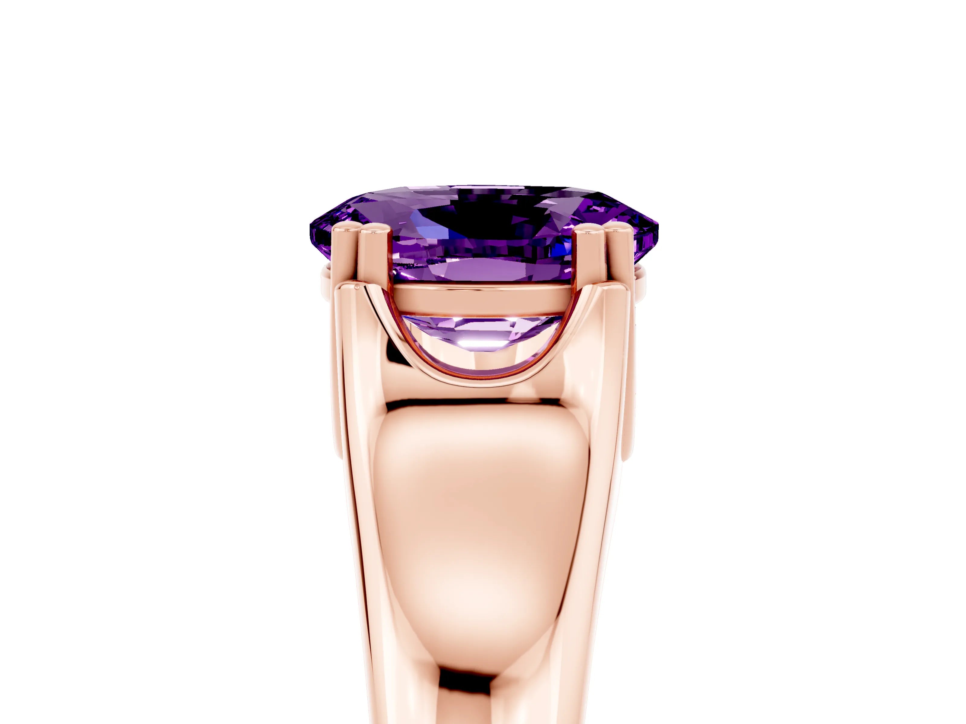 Rose gold Oval Cut Amethyst Solitaire Ring with Wide Band and Prong Setting_5