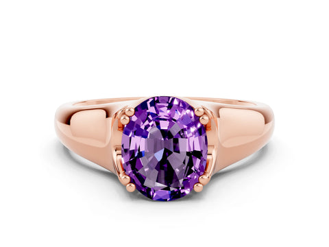 Rose gold Oval Cut Amethyst Solitaire Ring with Wide Band and Prong Setting