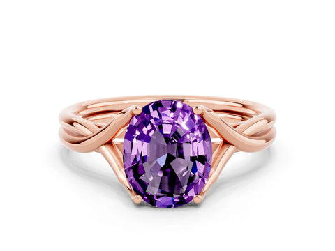 Rose gold Oval Cut Amethyst Solitaire Twist Band Prong Setting Ring_24