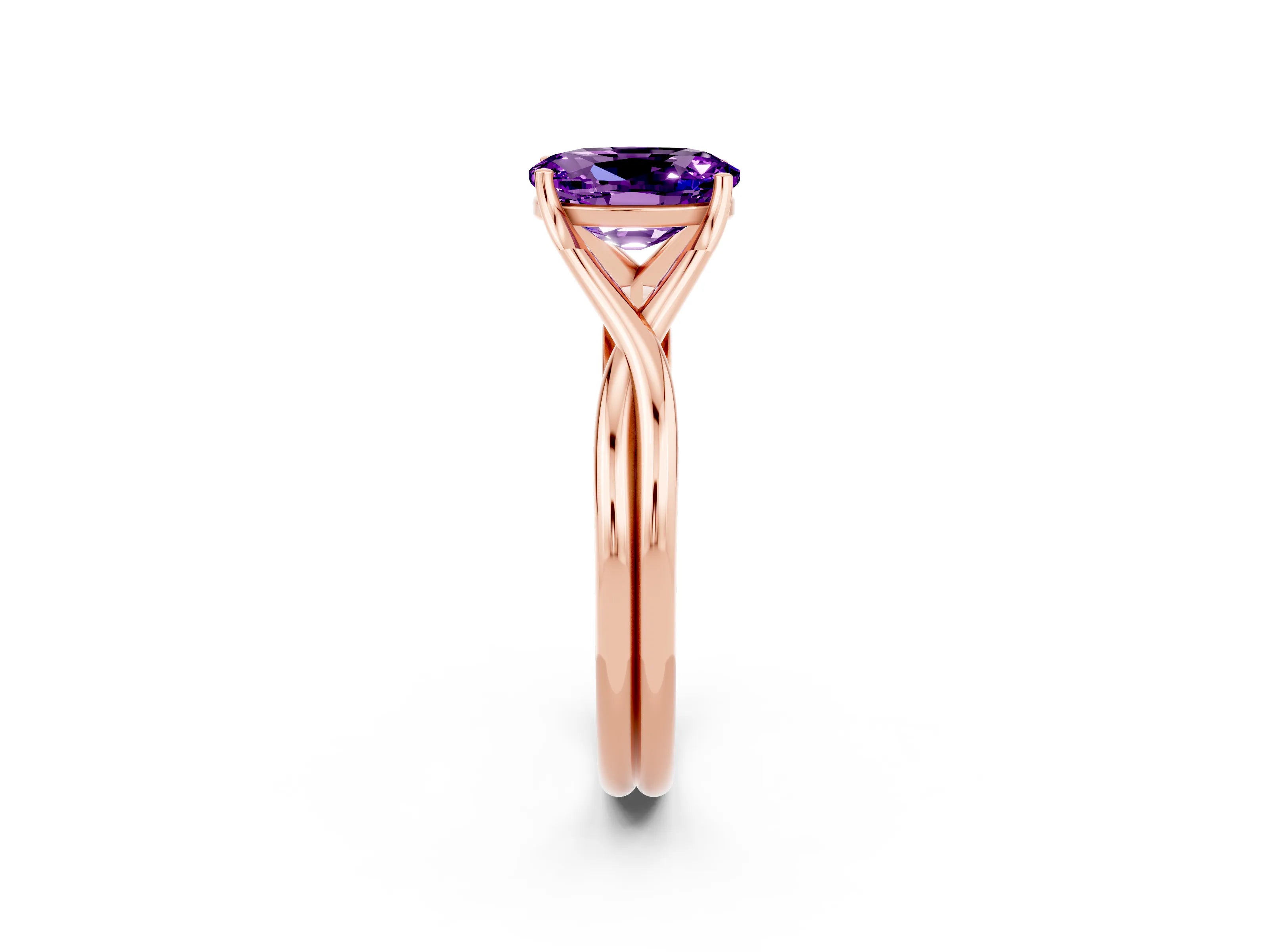 Rose gold Oval Cut Amethyst Solitaire Twist Band Prong Setting Ring_26