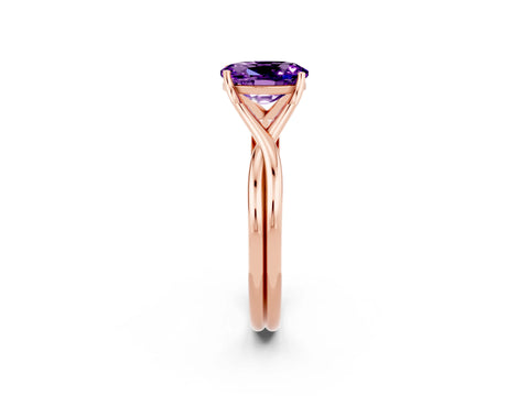 Rose gold Oval Cut Amethyst Solitaire Twist Band Prong Setting Ring_26