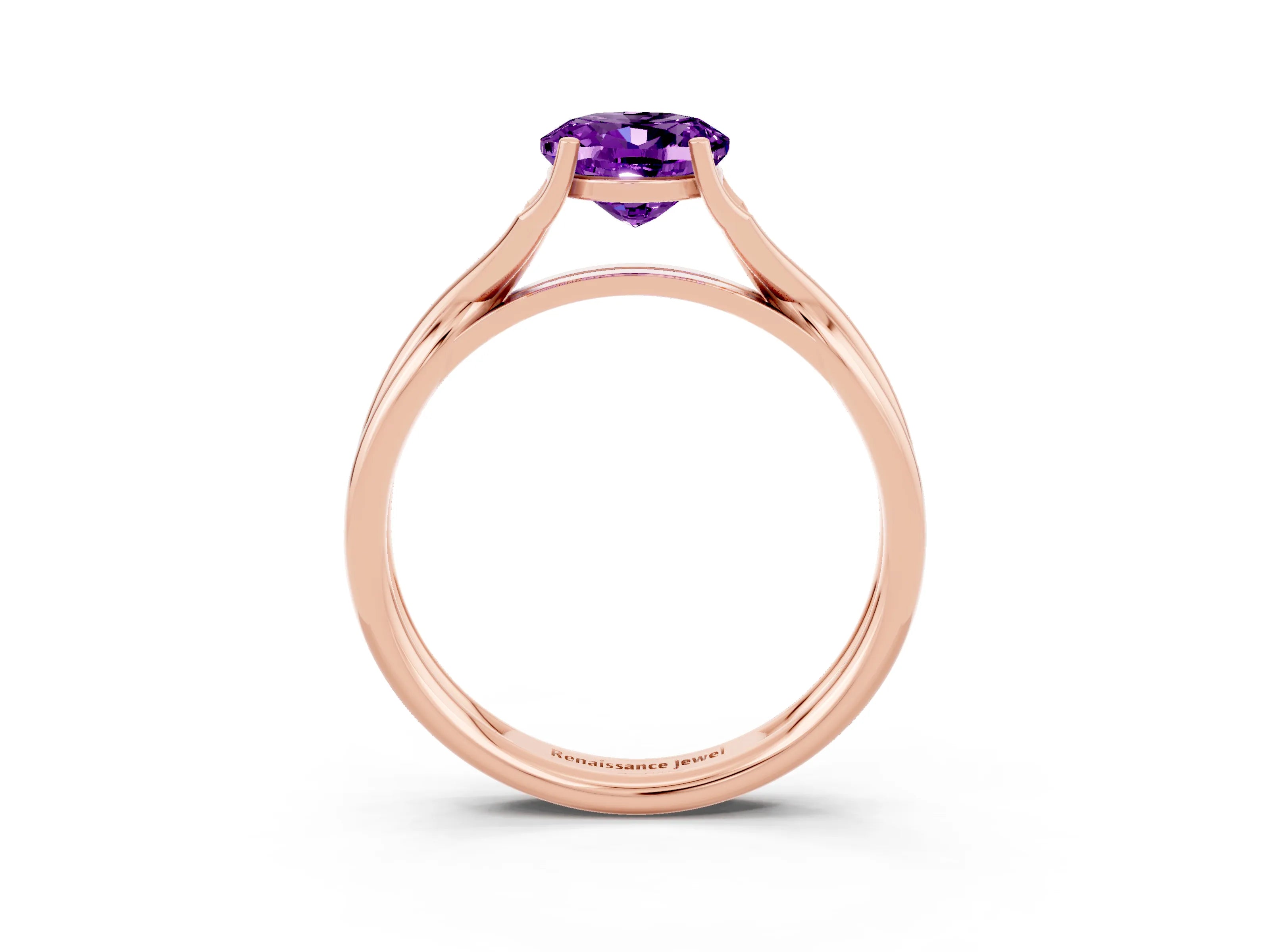 Rose gold Oval Cut Amethyst Solitaire Twist Band Prong Setting Ring_27