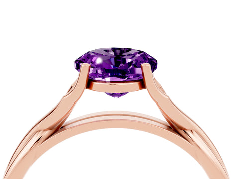 Rose gold Oval Cut Amethyst Solitaire Twist Band Prong Setting Ring_28