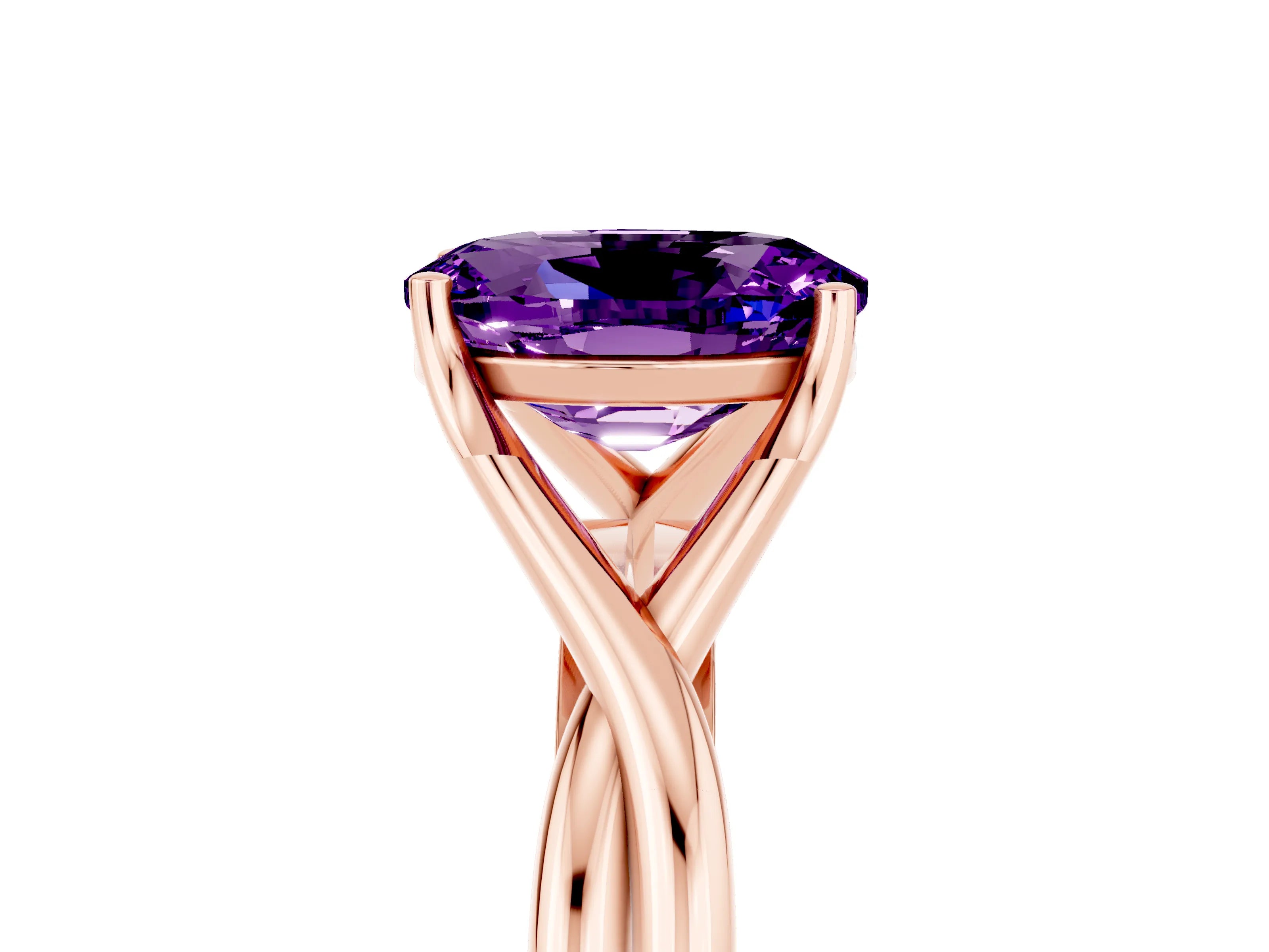 Rose gold Oval Cut Amethyst Solitaire Twist Band Prong Setting Ring_29