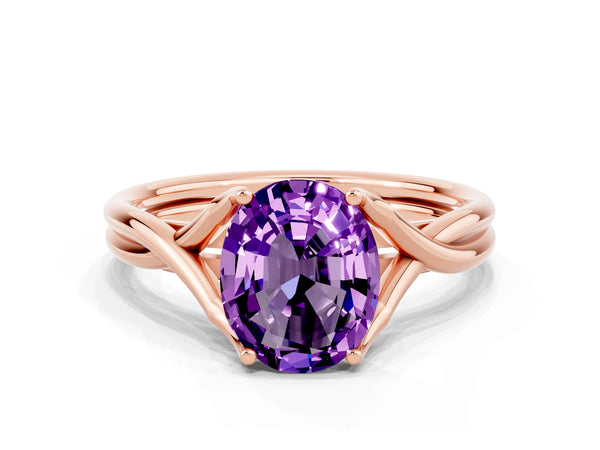 Rose gold Oval Cut Amethyst Solitaire Twist Band Prong Setting Ring