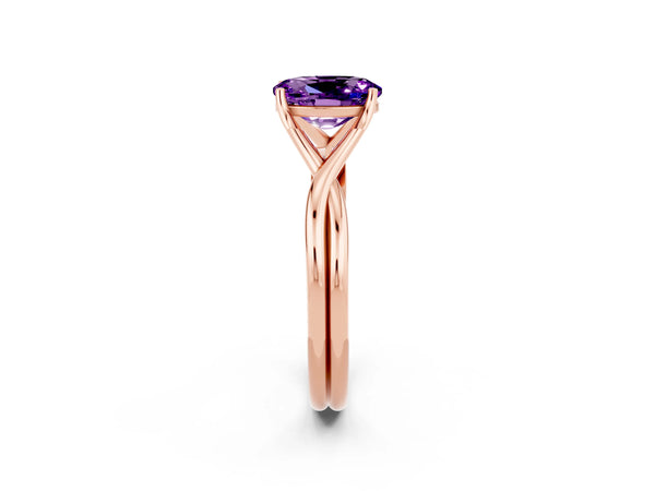 Rose gold Oval Cut Amethyst Solitaire Twist Band Prong Setting Ring