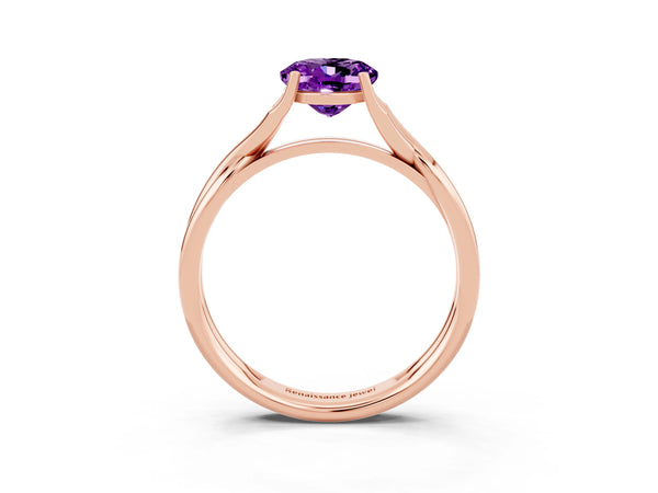 Rose gold Oval Cut Amethyst Solitaire Twist Band Prong Setting Ring