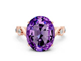 Rose gold Oval Cut Amethyst Solitaire Twisted Band with Round  Accents and Prong Setting_12