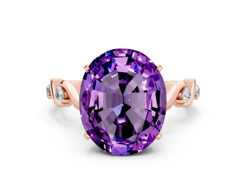 Rose gold Oval Cut Amethyst Solitaire Twisted Band with Round  Accents and Prong Setting_12