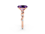 Rose gold Oval Cut Amethyst Solitaire Twisted Band with Round  Accents and Prong Setting_14