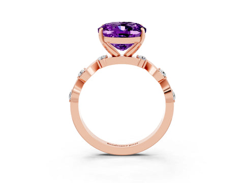 Rose gold Oval Cut Amethyst Solitaire Twisted Band with Round  Accents and Prong Setting_15