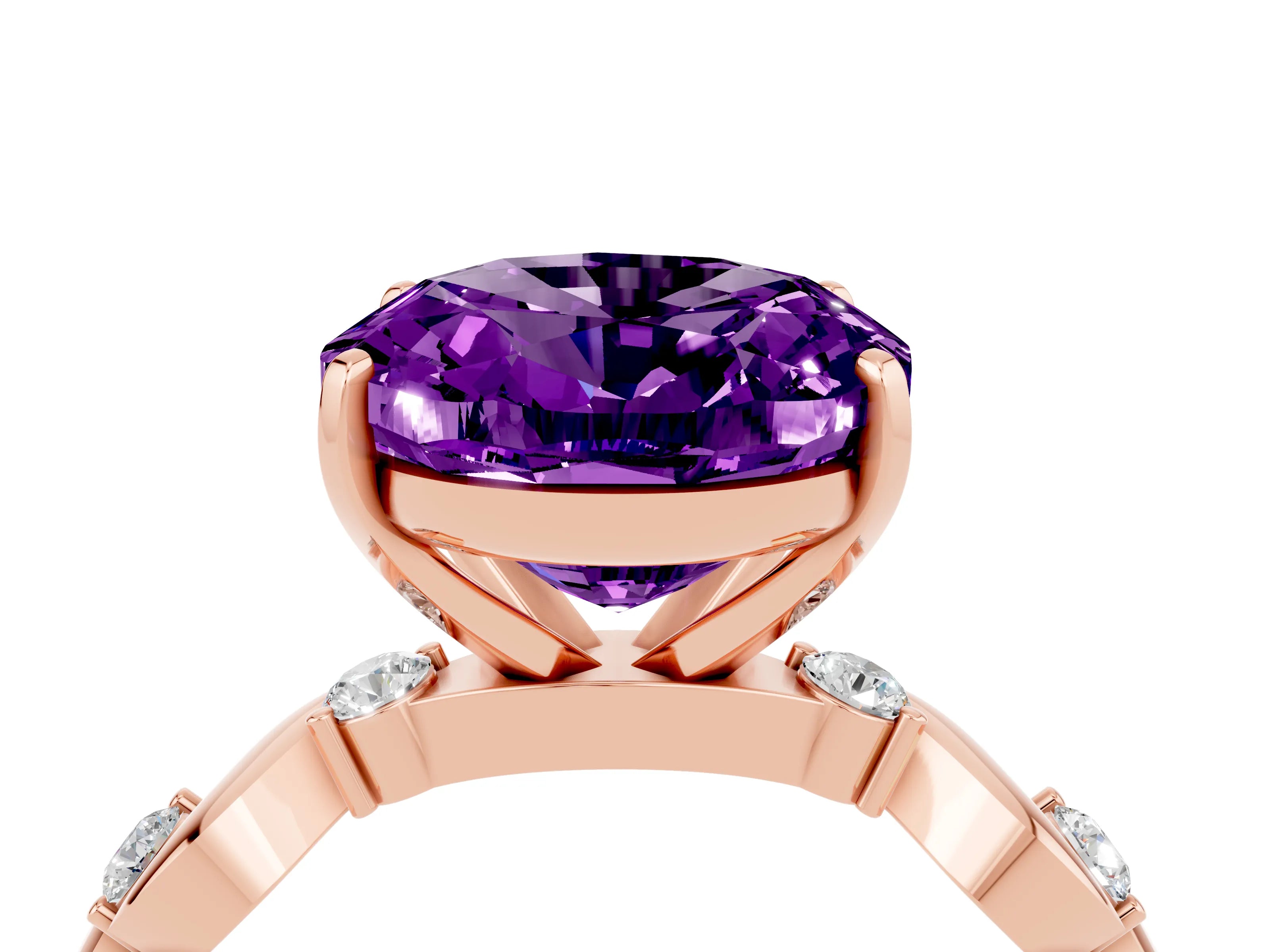 Rose gold Oval Cut Amethyst Solitaire Twisted Band with Round  Accents and Prong Setting_16