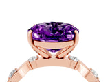 Rose gold Oval Cut Amethyst Solitaire Twisted Band with Round  Accents and Prong Setting_16