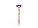 Rose gold Oval Cut Amethyst Solitaire with Side Baguettes and Channel Set Band_2