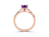Rose gold Oval Cut Amethyst Solitaire with Side Baguettes and Channel Set Band_3
