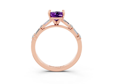 Rose gold Oval Cut Amethyst Solitaire with Side Baguettes and Channel Set Band_3