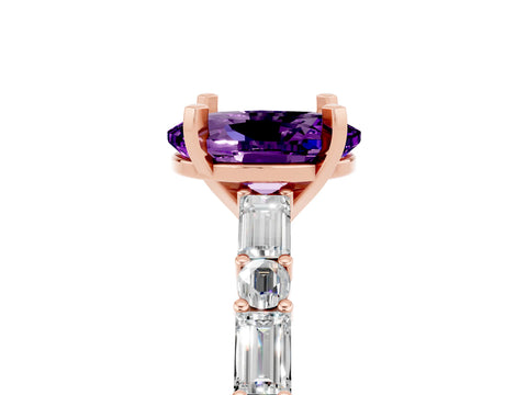 Rose gold Oval Cut Amethyst Solitaire with Side Baguettes and Channel Set Band_5