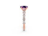 Rose gold Oval Cut Amethyst Solitaire with Side Stones, Pave Band, Four-Prong Setting_38