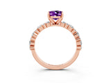 Rose gold Oval Cut Amethyst Solitaire with Side Stones, Pave Band, Four-Prong Setting_39
