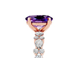 Rose gold Oval Cut Amethyst Solitaire with Side Stones, Pave Band, Four-Prong Setting_41