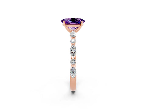 Rose gold Oval Cut Amethyst Solitaire with Side Stones on a Pavé Band and Four-Prong Setting_2