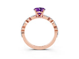 Rose gold Oval Cut Amethyst Solitaire with Side Stones on a Pavé Band and Four-Prong Setting_3
