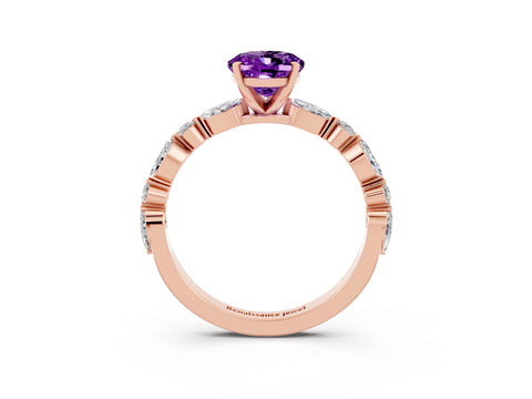Rose gold Oval Cut Amethyst Solitaire with Side Stones on a Pavé Band and Four-Prong Setting_3