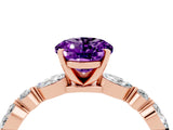 Rose gold Oval Cut Amethyst Solitaire with Side Stones on a Pavé Band and Four-Prong Setting_4