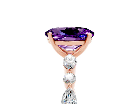 Rose gold Oval Cut Amethyst Solitaire with Side Stones on a Pavé Band and Four-Prong Setting_5
