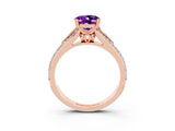 Rose gold Oval Cut Amethyst Split Shank Engagement Ring with Pavé Band_3