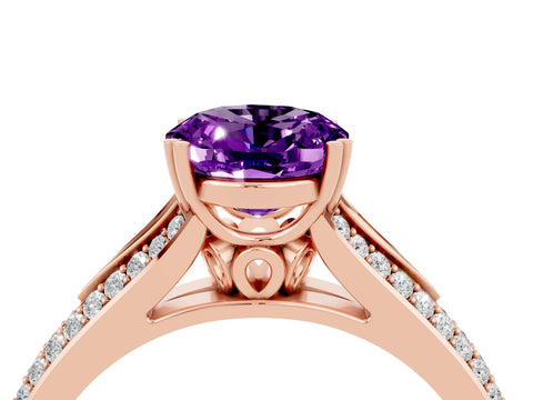 Rose gold Oval Cut Amethyst Split Shank Engagement Ring with Pavé Band_4