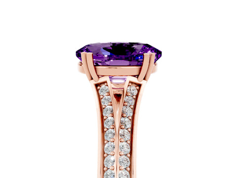Rose gold Oval Cut Amethyst Split Shank Engagement Ring with Pavé Band_5