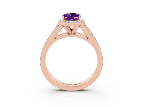 Rose gold Oval Cut Amethyst Split Shank Halo Ring with Four-Prong Setting_15