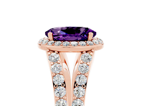 Rose gold Oval Cut Amethyst Split Shank Halo Ring with Four-Prong Setting_17