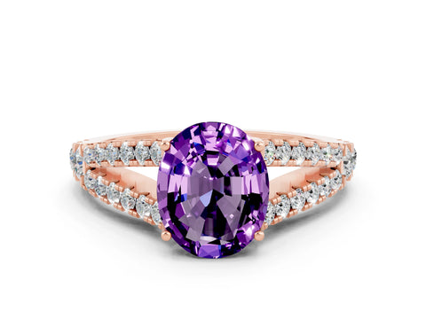 Rose gold Oval Cut Amethyst Split Shank Pavé Engagement Ring with Four-Prong Setting_12