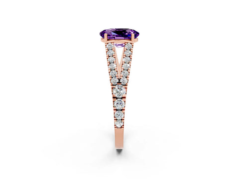 Rose gold Oval Cut Amethyst Split Shank Pavé Engagement Ring with Four-Prong Setting_14