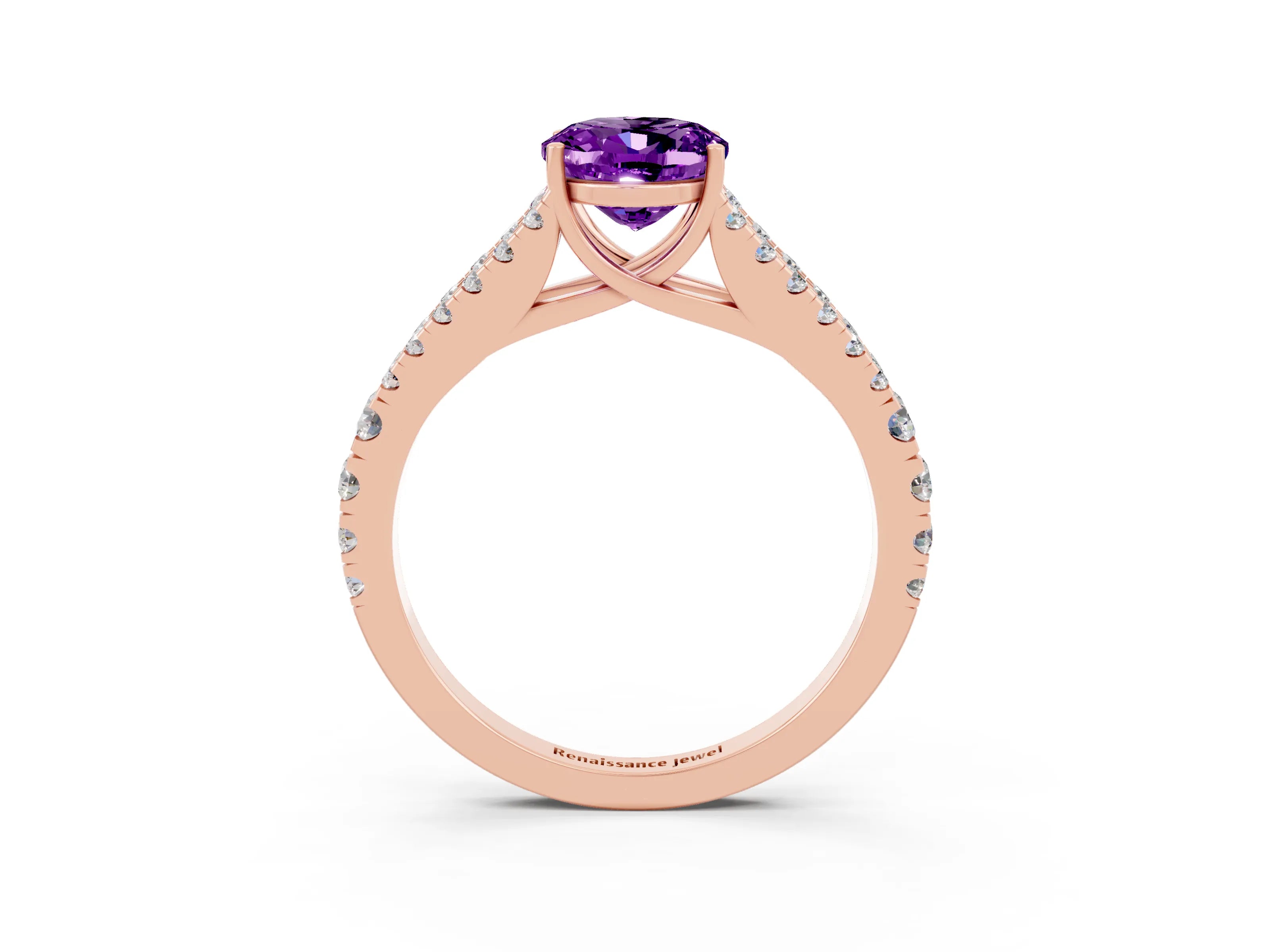 Rose gold Oval Cut Amethyst Split Shank Pavé Engagement Ring with Four-Prong Setting_15