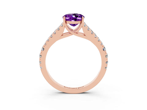Rose gold Oval Cut Amethyst Split Shank Pavé Engagement Ring with Four-Prong Setting_15