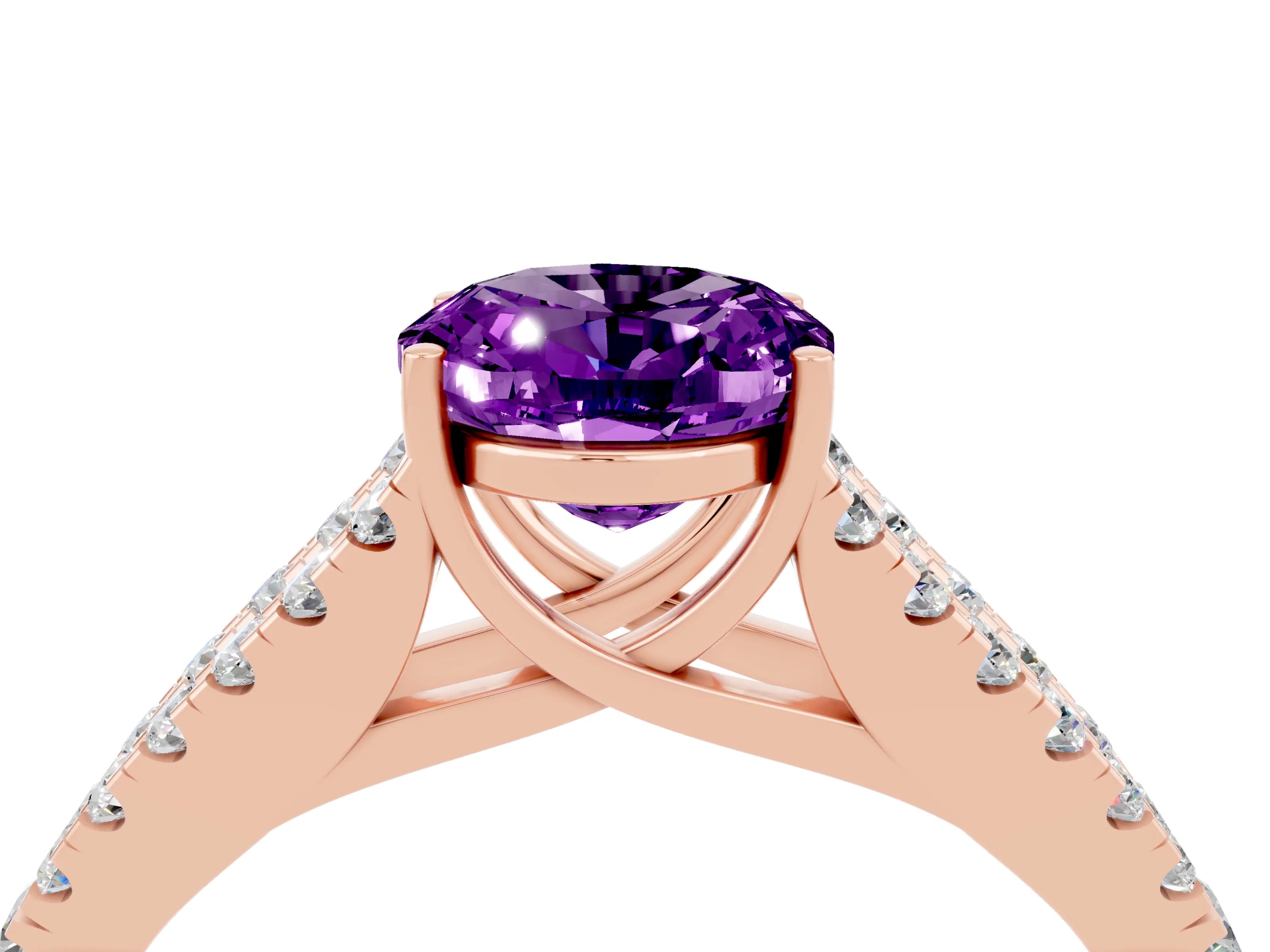 Rose gold Oval Cut Amethyst Split Shank Pavé Engagement Ring with Four-Prong Setting_16