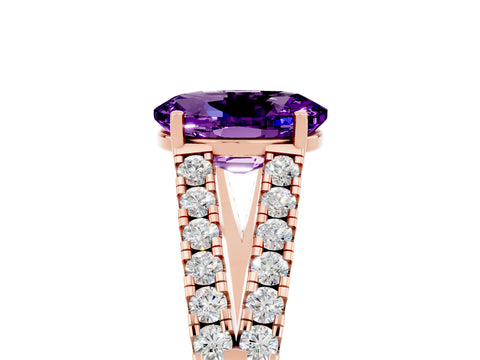 Rose gold Oval Cut Amethyst Split Shank Pavé Engagement Ring with Four-Prong Setting_17