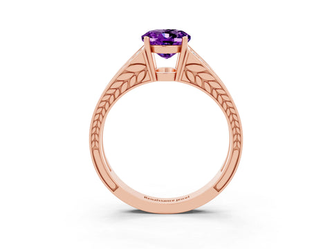 Rose gold Oval Cut Amethyst Split Shank Ring with Pavé Band and Four-Prong Setting_3