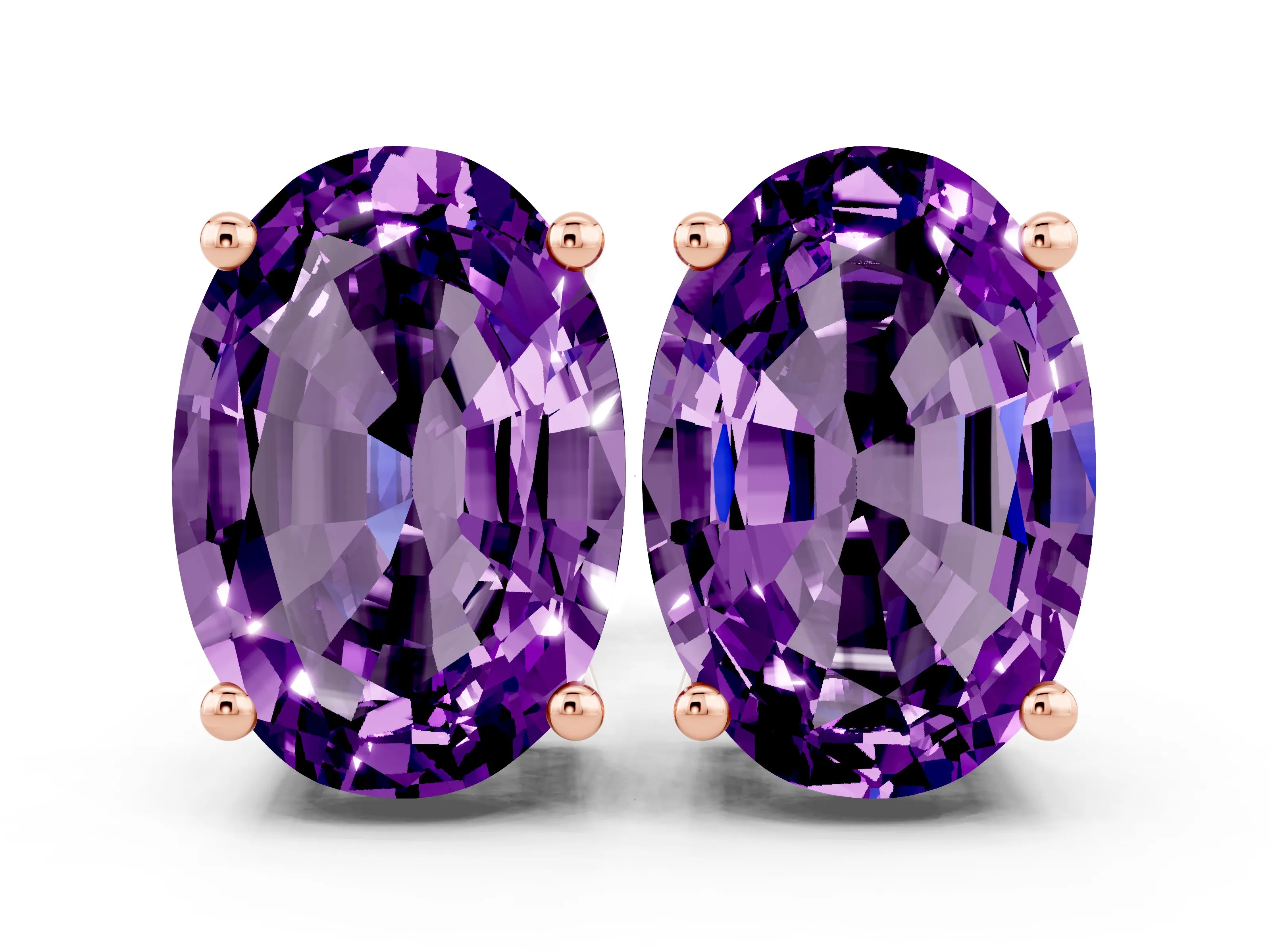 Rose gold Oval Cut Amethyst Stud Earrings_18