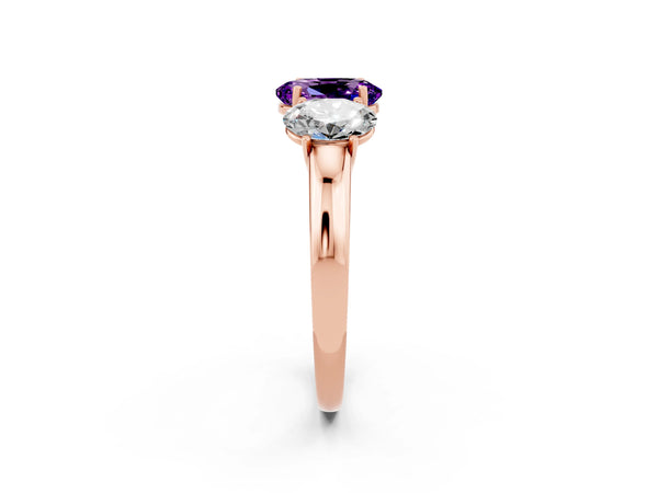 Rose gold Oval Cut Amethyst Three-Stone Ring with Four-Prong Setting and Classic Band